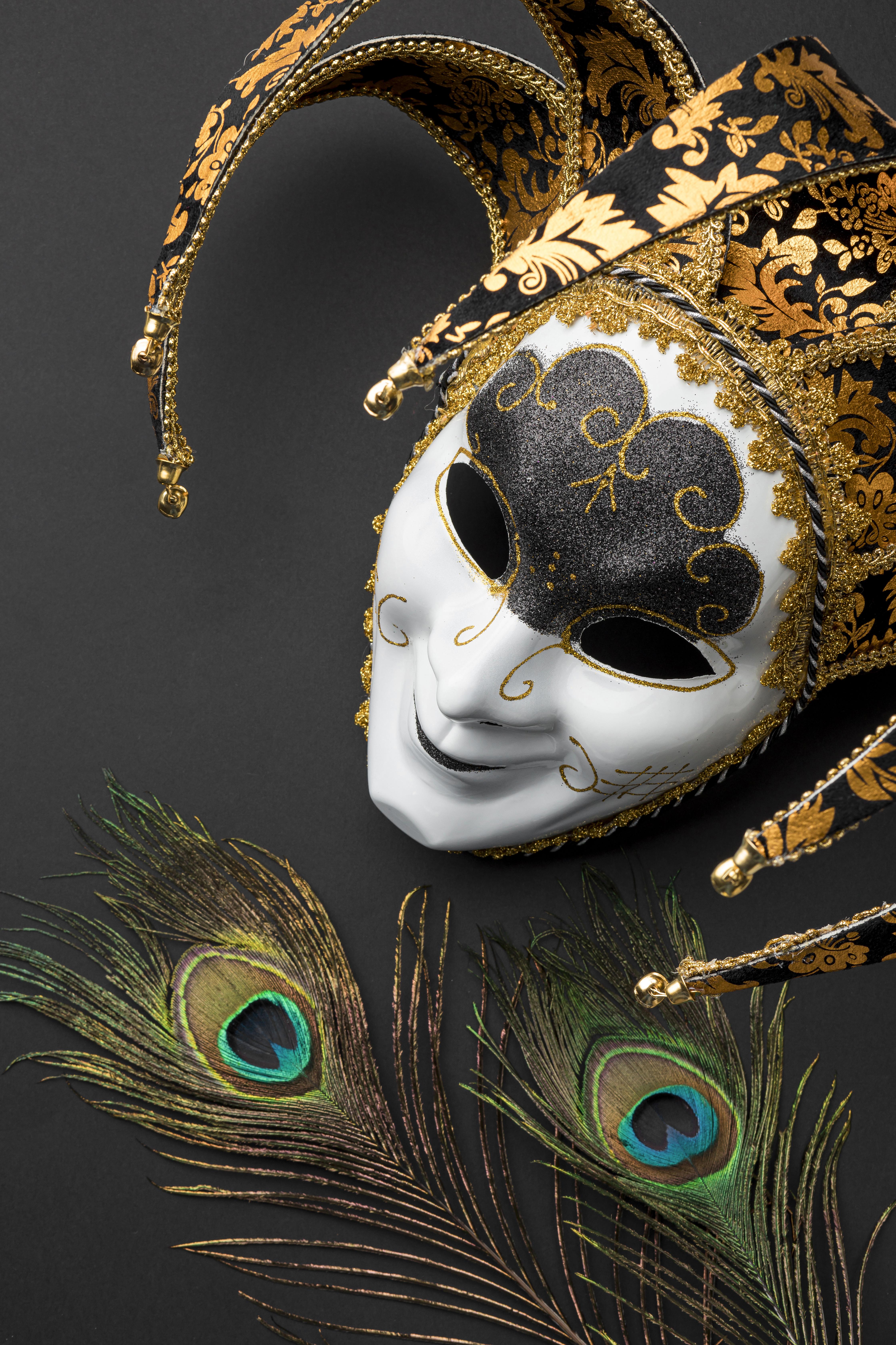 top view of mask for carnival with feathers